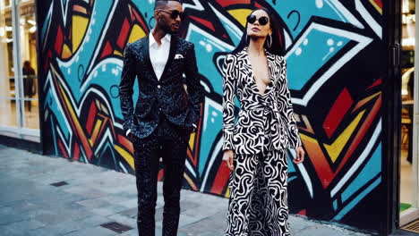 stylish couple walking on the street