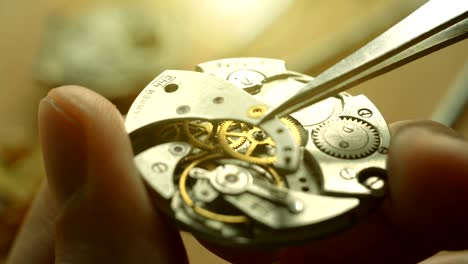 mechanical watch repair process, close up