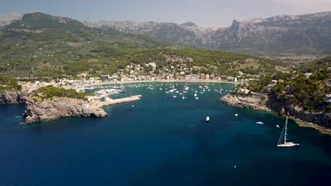 view of port de soller over sea