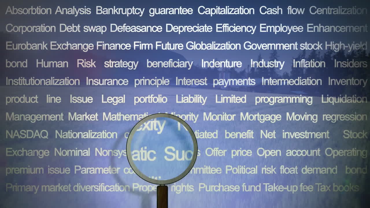 Animation of magnifying glass over motivation and business text