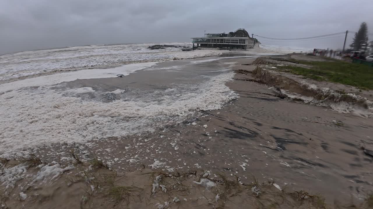 Rough Ocean Waves And Foam During Cyclone Alfred, Currumbin Beach In Gold Coast, QLD, Australia - Wide Shot