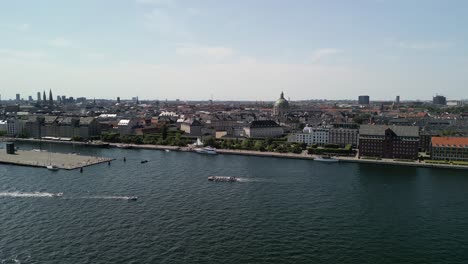 aerial ascent of boats and amalienborg palace, copenhagen, denmark