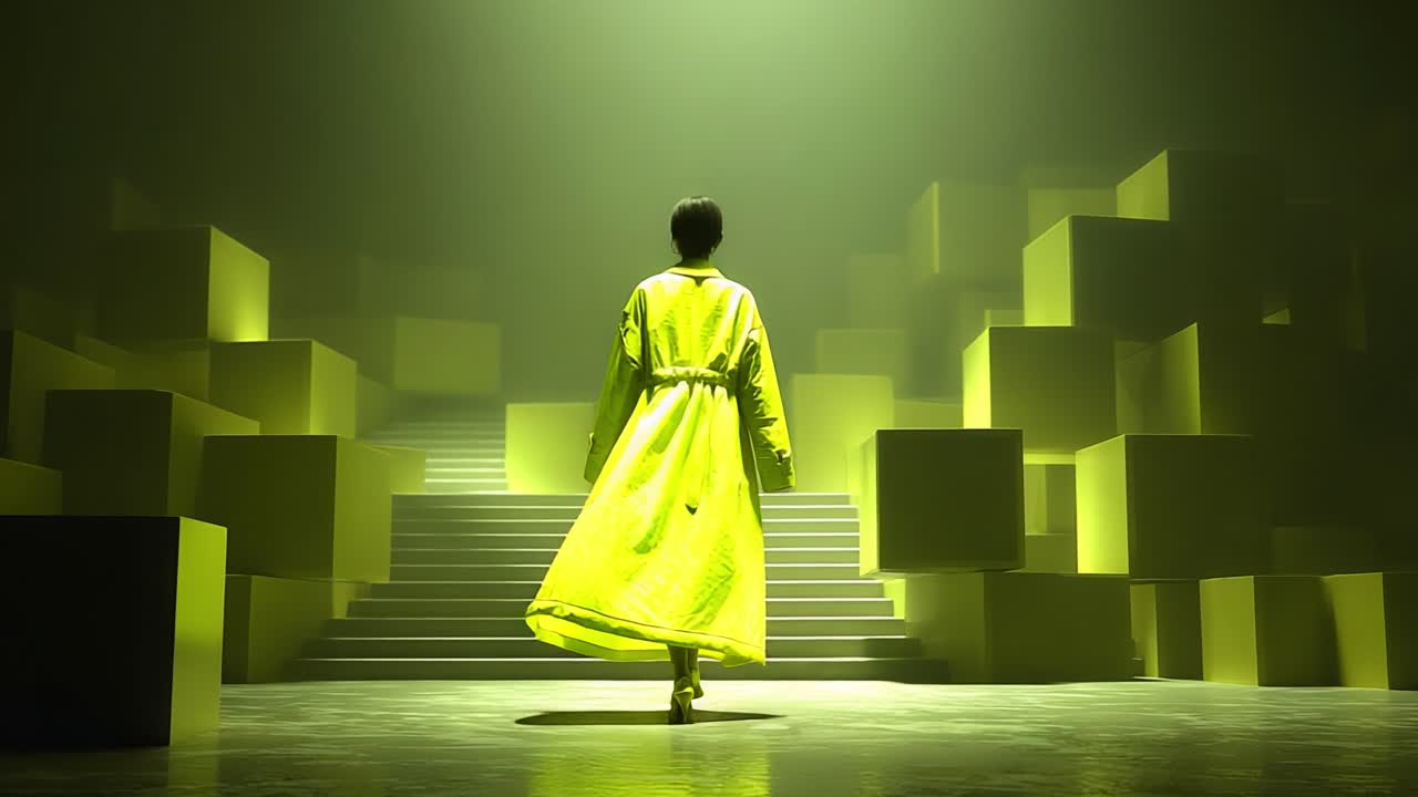 Fashion model on stairs with boxes