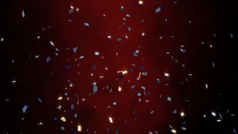 animatie confetti vallen op donkere rode achtergrond, het creëren van een feestelijke sfeer