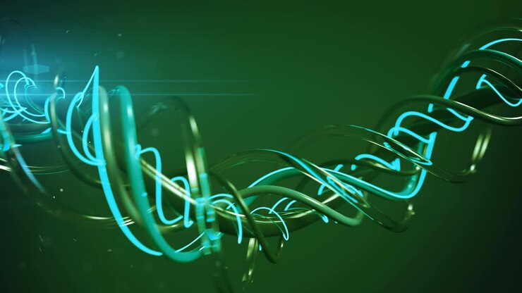 Animazione 3D renderizzata in loop continuo di linee sinuose e attorcigliate, verdi e trasparenti