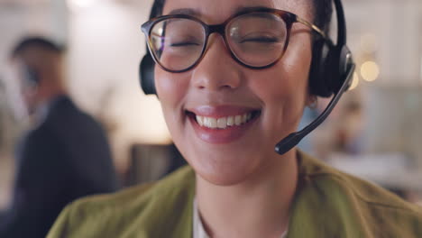 Call-center,-face-and-smile-with-woman-in-office