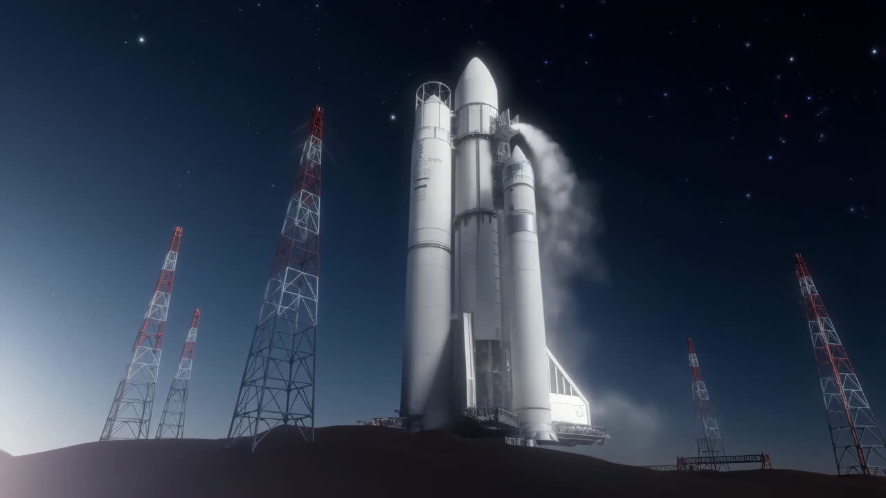 Space Shuttle on Launchpad at Night with Stars