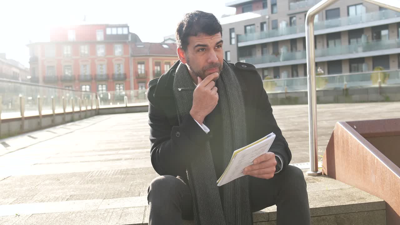Man sitting outdoors writing in notebook