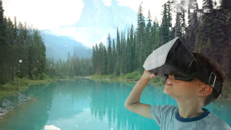 child using vr with pretty lake