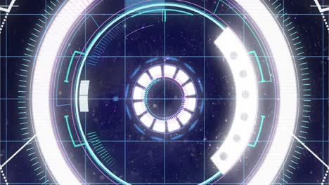 Animation-of-grid-pattern-over-circles-and-arc-reactor-against-abstract-background