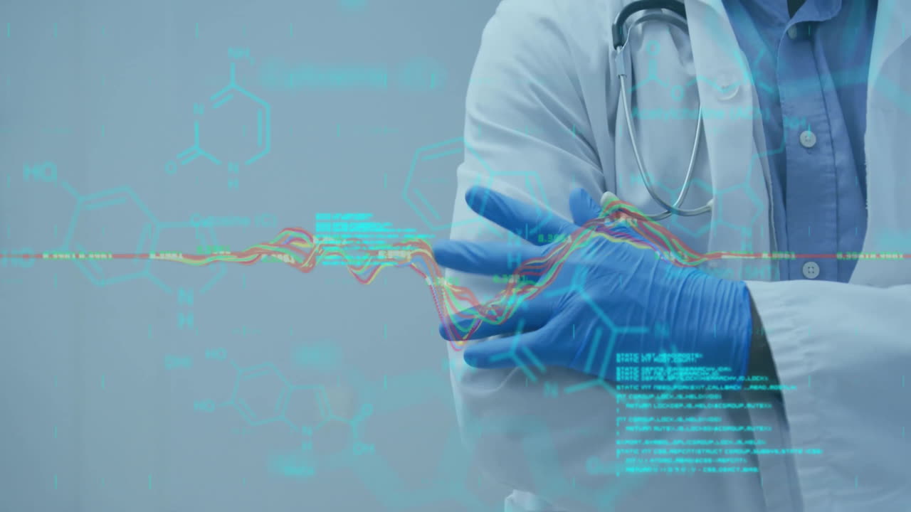 실험실에서 과학자에 대한 데이터 처리 애니메이션