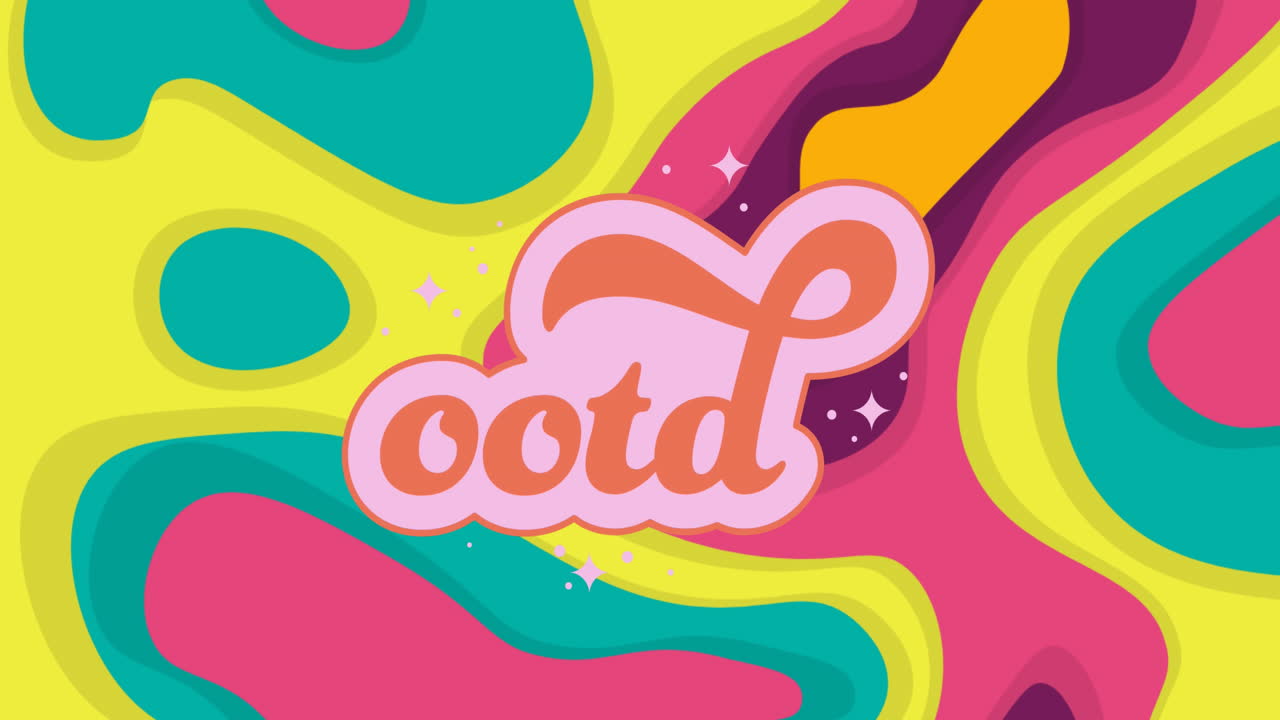 animación del texto ootd sobre el patrón retro de neón