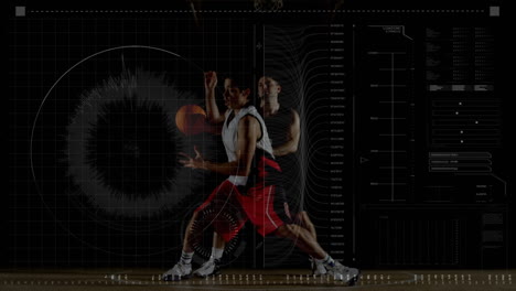 data processing with two men playing basketball