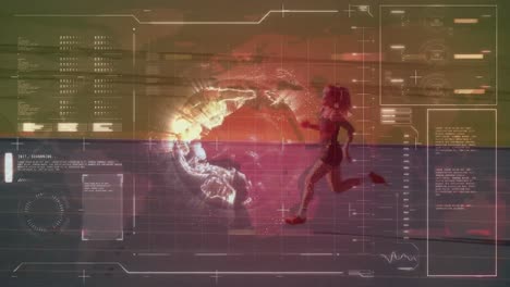 Animation-of-interface-with-data-processing-over-female-athletes-running-on-sports-field