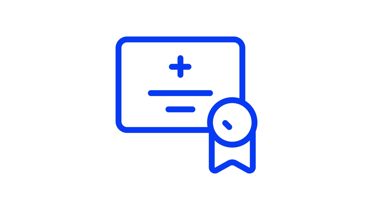 Animated Blue Line Icon of Certificate with Checkmark