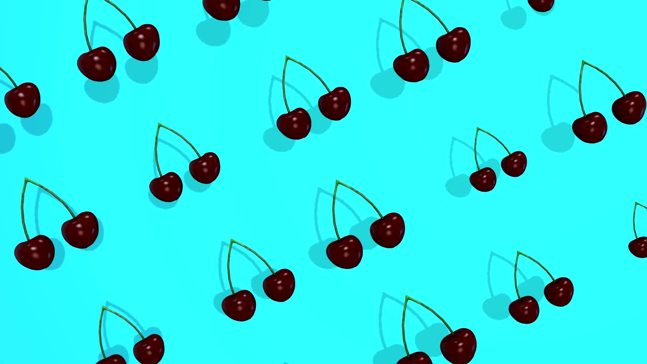 체리 과일과 함께 다채로운 패턴 - 3d 요소, 4k loopable loop 고립, 디지털 구성에 완벽합니다