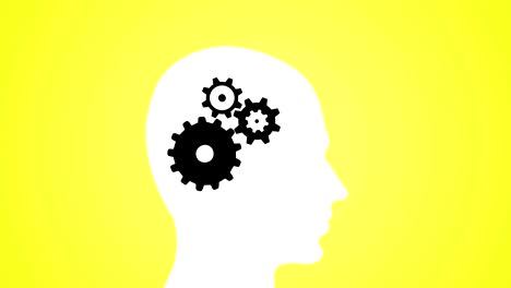 thinking man concept whirling gears and cogs loop yellow