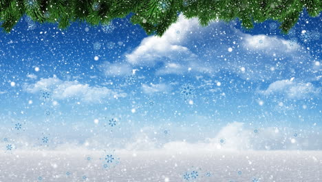 animation of tracks and snow falling over winter scenery