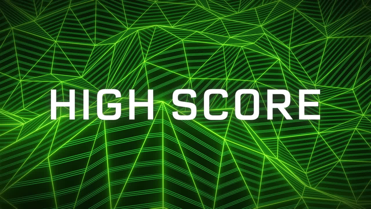 Animation of high score text and shapes over black background