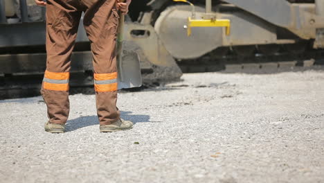 laying asphalt with road construction. road rollers building the new asphalt road