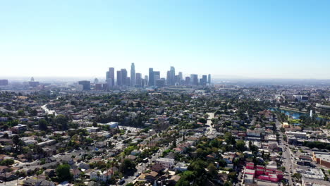 beautiful drone shot of los angeles, california showing the city