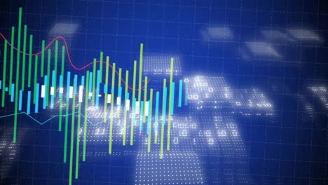 financial data and stock market animation over digital world map background