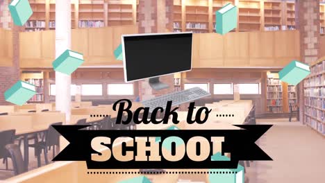 animation of back to school text over library