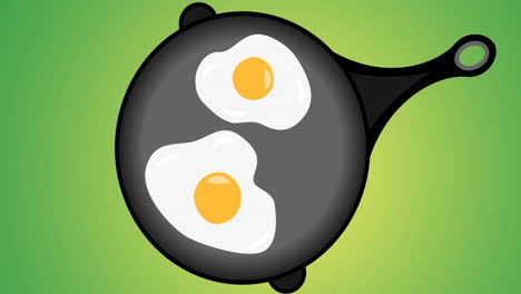 animation of eggs on trying pan on green background