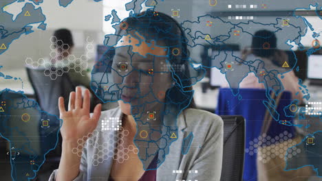 animation of data processing over asian businesswoman in office