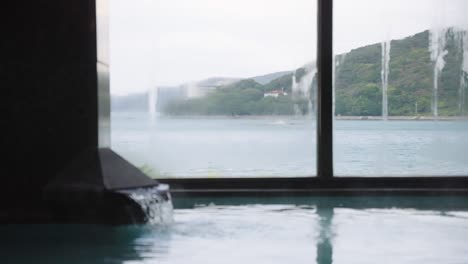 Japanese-Onsen,-Close-up-of-Hot-Water-Bath-and-seaside-of-Mie-Prefecture