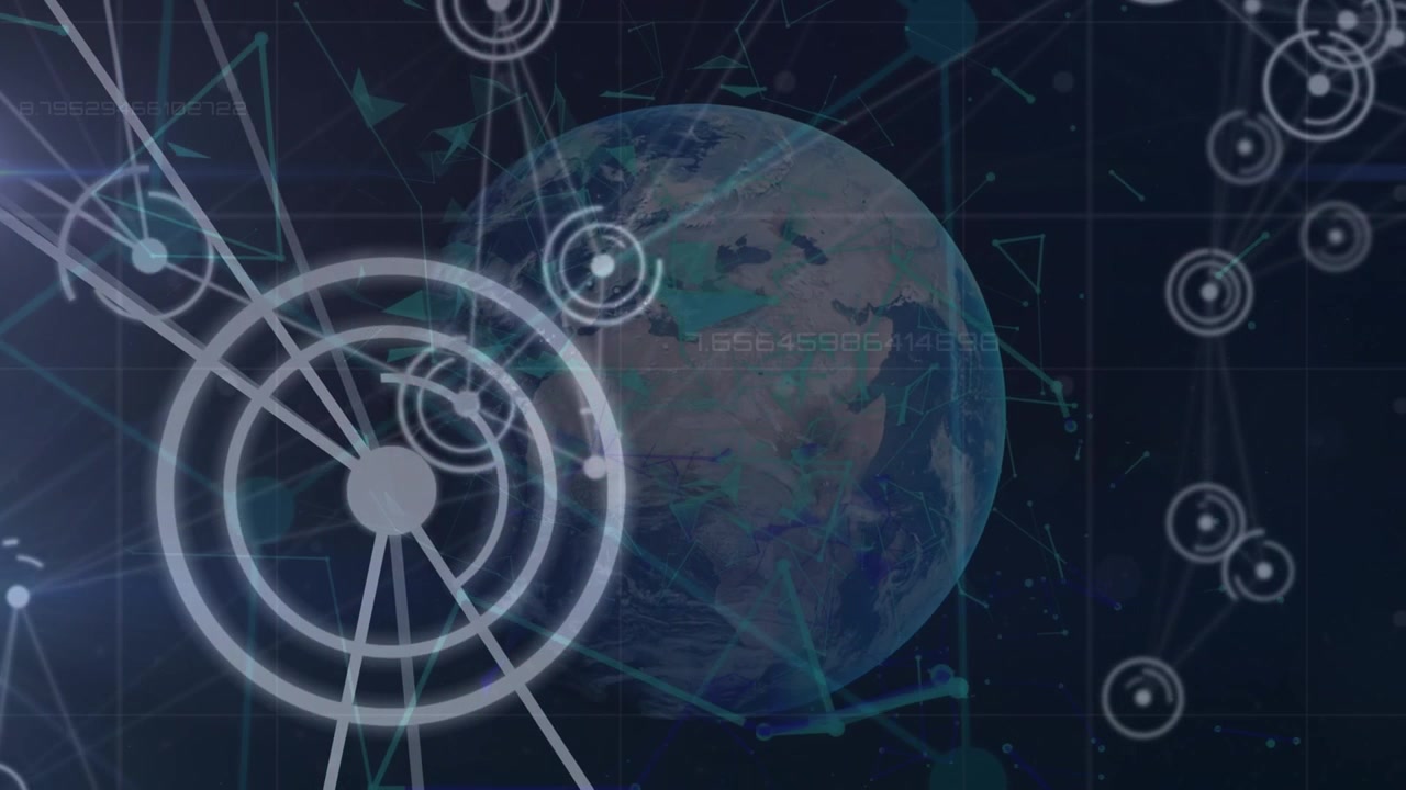 Animation of network of connections over globe and data processing