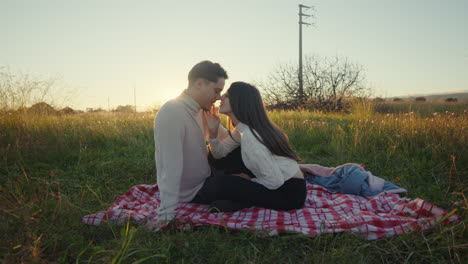 lovely couple on picnic during valentine's day