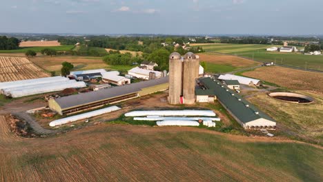 Aerial-orbit-around-large-farm-in-rural-Pennsylvania