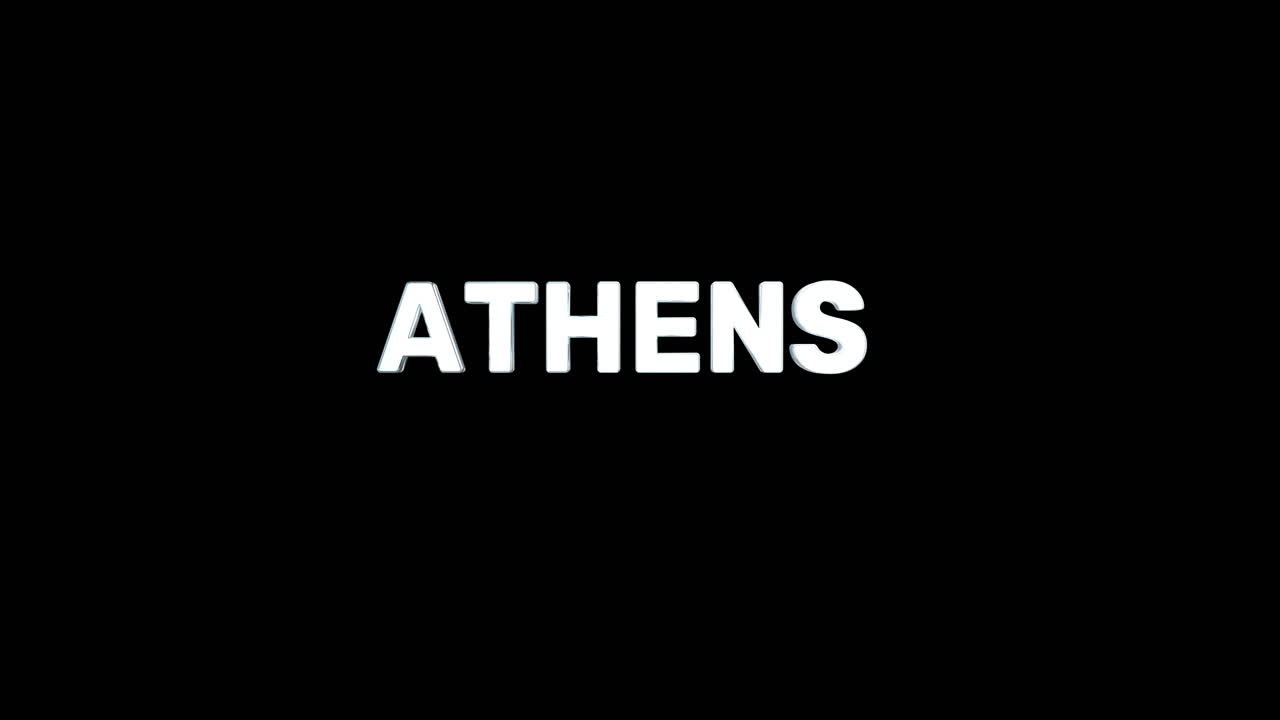 un texto 3d plateado de alta calidad y suave de la ciudad capital "atenas"