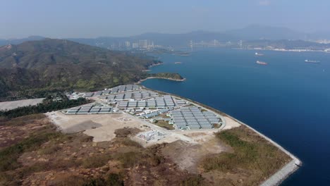 covid19 quarantine compound buildings in the outskirts of hong kong, aerial view