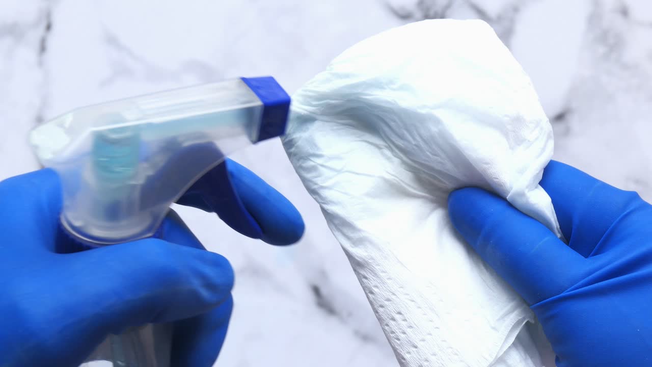 limpieza con botella de pulverización y toallitas húmedas