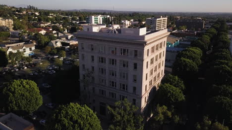 bank of america bldg whittier, california, aerial orbiting shot