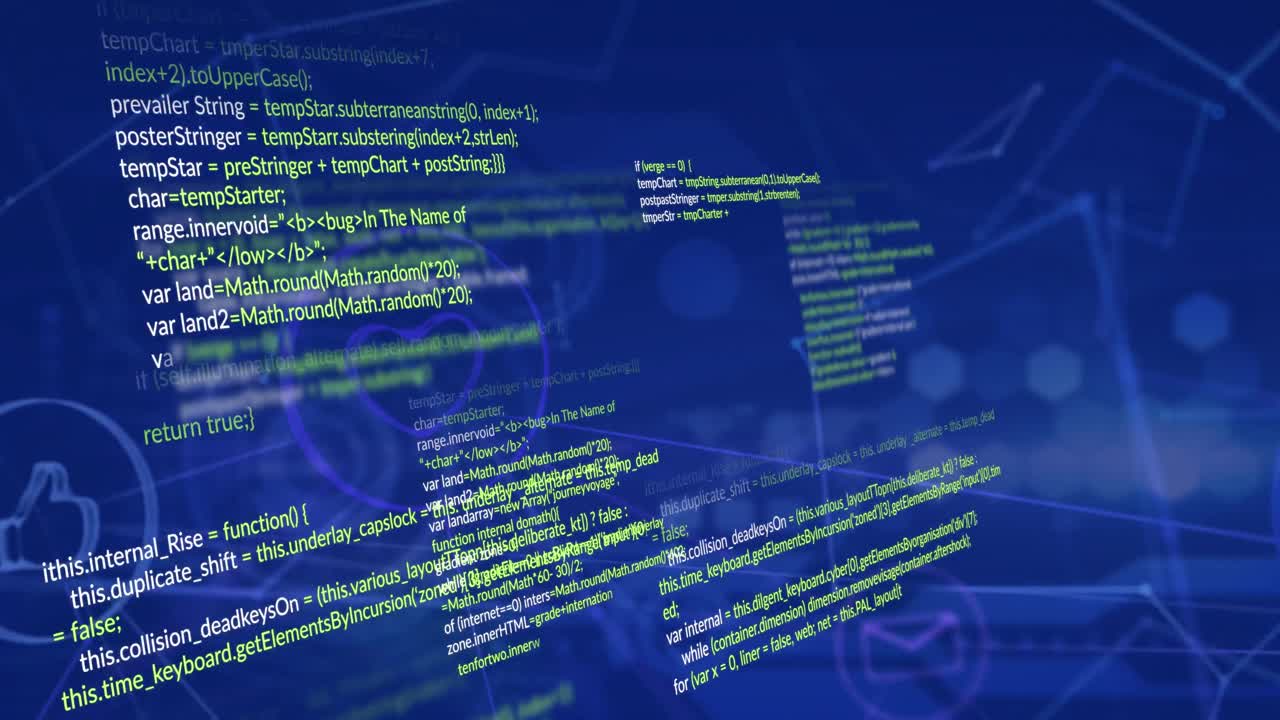 animación de la red de iconos digitales y la red de conexiones contra un fondo azul.