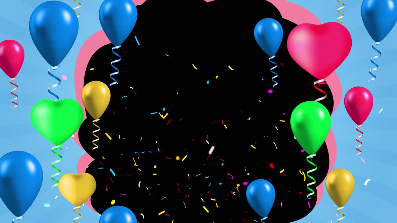 Happy birthday editable template design with falling confetti balloons gift empty space for picture