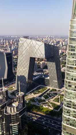 timelapse of the beijing city skyline from a high vantage point in vertical