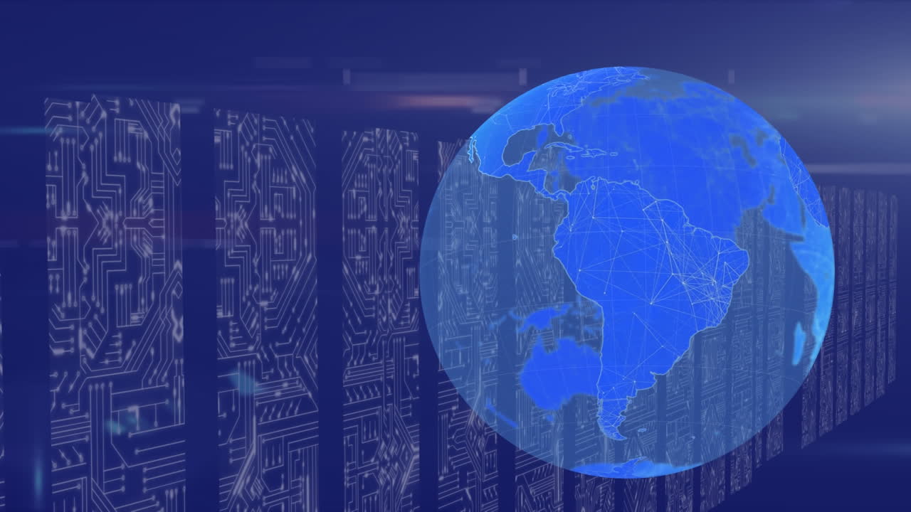 Animation of globe with computer processors behind