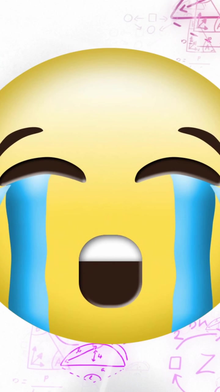 Animazione di emoji piangenti su equazione matematica e diagrammi su sfondo astratto