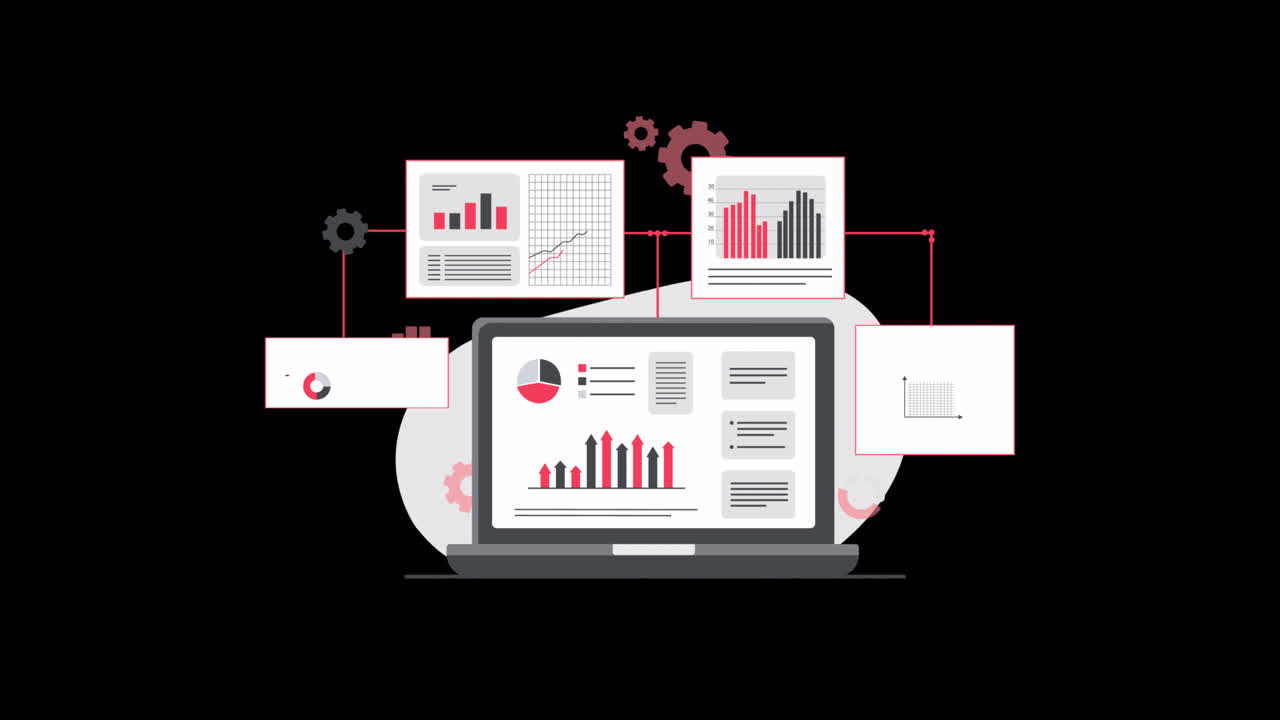 Animated Laptop Displaying Data Analytics and Business Charts