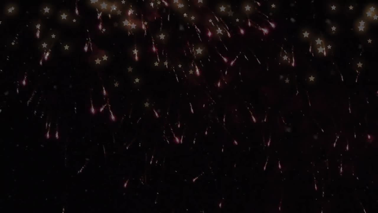 검은 바탕에 불꽃놀이와 별의 애니메이션