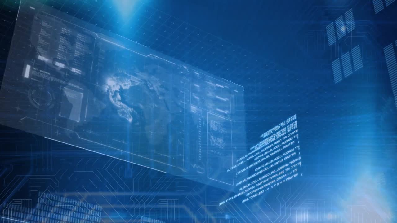 데이터 처리 및 파란색 배경의 화면의 애니메이션