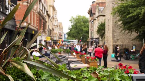 crowded street with pedestrians and cyclists