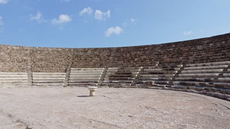 ancient limestone amphitheater in city of salamis in cyprus island, pan left view