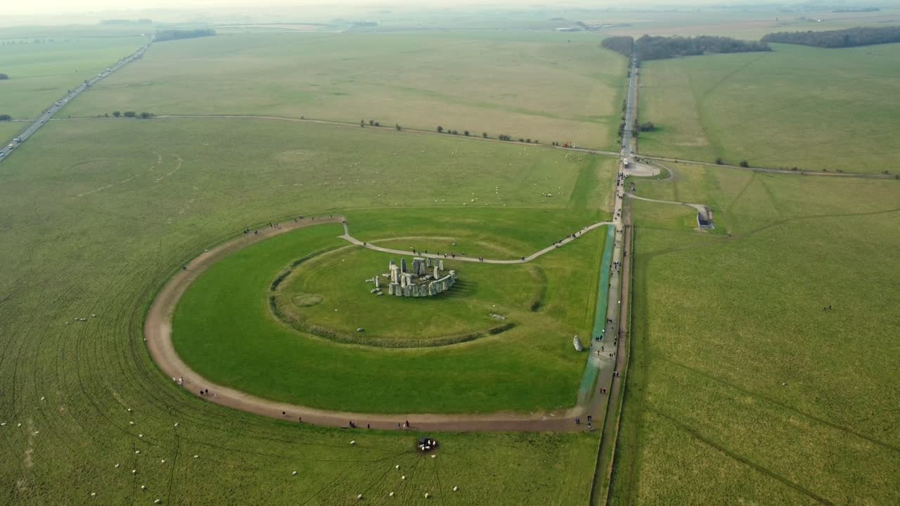 Aerial view of Stonehenge and its surroundings