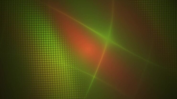 Sfondo mezzatinta dinamico verde e arancione con raggi di luce cangianti