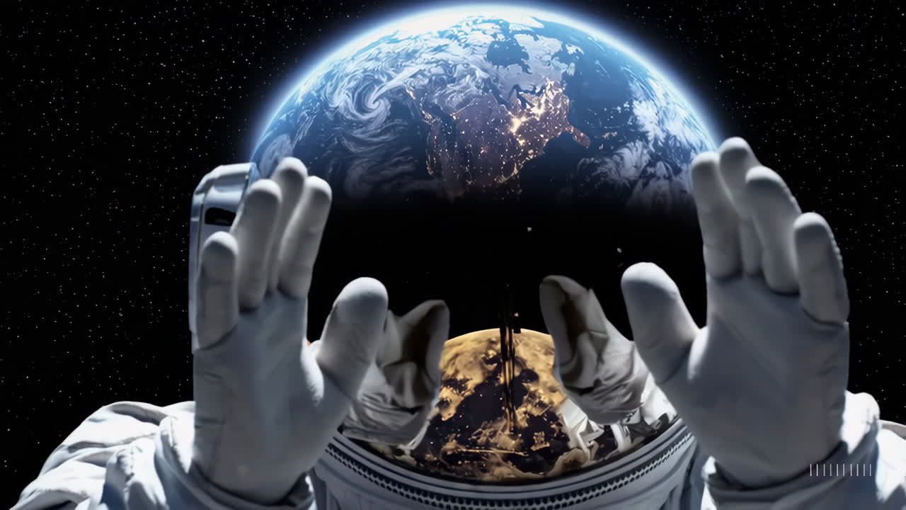 Astronaut's Perspective: Lunar Surface and Earth's Reflection in Space